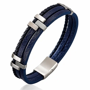 Milano Fusion Blue – Flettet lærarmband i rustfritt stål