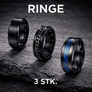 Svartbelagte ringer 3 stk i rustfritt stål.