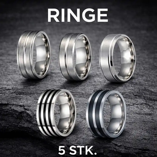 5-pak herre-ringar i rustfritt stål – 8 mm | Stilreint ringsett til menn
