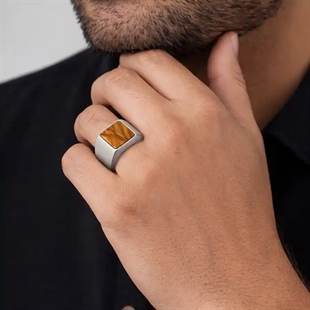 Tigerauge herre ring i matt rustfritt stål – firkanta signet ring