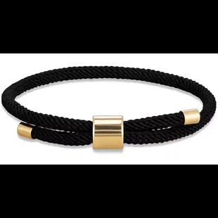 Svart herrearmbånd i bomull med forgylt stållås, 18–20 cm