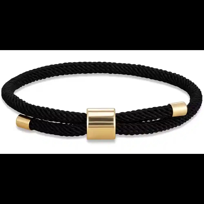 Svart herrearmbånd i bomull med forgylt stållås, 18–20 cm