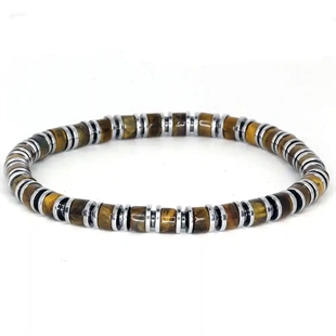 Tigereye og hematitt armbånd 8mm