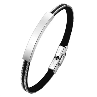 Stilreint herrearmband i svart PU-lêr og rustfritt stål