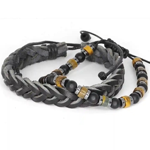 Armbåndsett – Lærarmbånd & Perlearmbånd i maskulint design