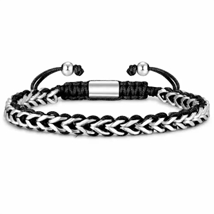 Sindre – svart armband i rustfritt stål og bomull