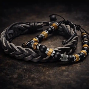 Armbåndsett – Lærarmbånd & Perlearmbånd i maskulint design