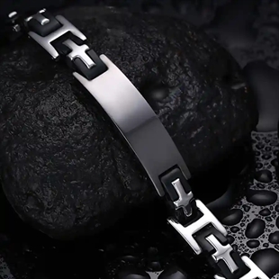Silicon herrearmbånd i rustfritt stål og svart silikon – 20,5 cm