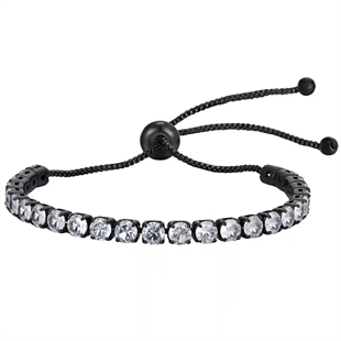 herrearmbånd i sort snor med klare CZ steiner – perfekt sammen med andre armbånd