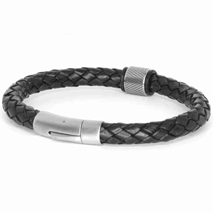 MenX - 8mm svart skinn flettet armbånd