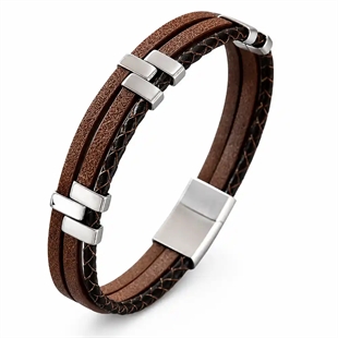 Milano Fusion brown – Lêrarmband med Rustfritt Stål