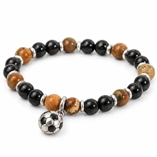 Fotballarmband med naturperler og stålfotball