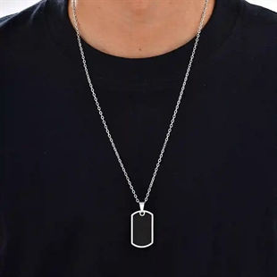 Dog tag halskjede til menn i rustfritt stål med svart plate – 60 cm