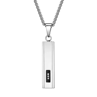 Herresmykke i rustfritt stål med rektangulær bar pendant og CZ-detaljer