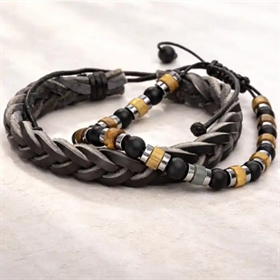 Armbåndsett – Lærarmbånd & Perlearmbånd i maskulint design