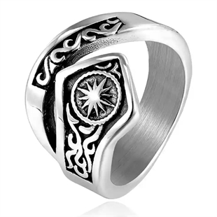 Herre-ring i 316L rustfritt stål med nordisk stjernesymbol