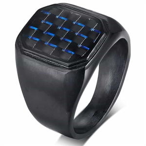 Svart herre-ring med blå carbon