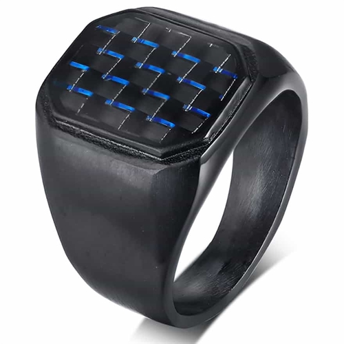 Svart herre-ring med blå carbon