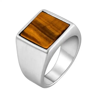 Tigerauge herre ring i matt rustfritt stål – firkanta signet ring