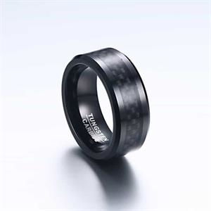 Tungsten karbonfiber svart herre ring