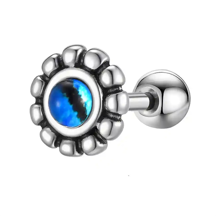 Ørestikk til menn i rustfritt stål med blå senterstein – Blue Nova Stud (selges pr. stk).