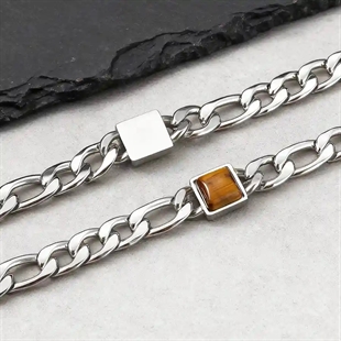 Herrearmbånd i rustfritt stål med firkantet Tiger Eye-stein og justerbar