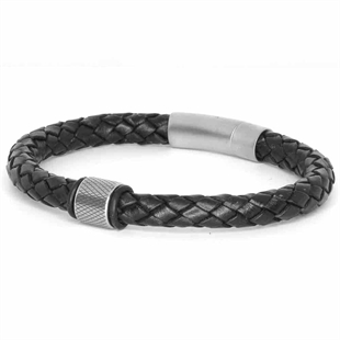 MenX - 8mm svart skinn flettet armbånd