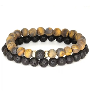 Perlearmbånd til menn med 8 mm lavaperler 