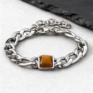 Herrearmbånd i rustfritt stål med firkantet Tiger Eye-stein og justerbar