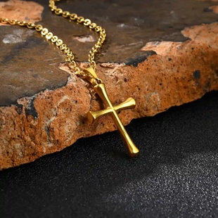 Golden Faith kors halssmykke rustfritt stål