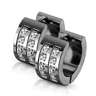 Stål bling og stein - Øredobb Blackcoated