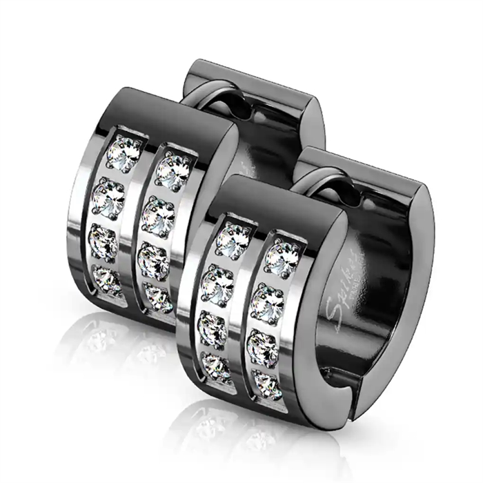 Stål bling og stein - Øredobb Blackcoated