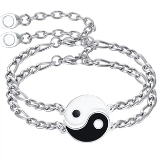 Yin and Yang pararmbånd i rustfritt stål.