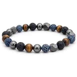 Blue Lapis Tiger Eye Herrearmbånd – 8 mm Naturstein & Lava
