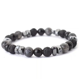 Herrearmbånd sett med svarte og grå perler 
