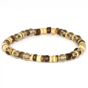 Perlearmbånd med kokos og quartz steiner – 6 mm (ca. 20 cm)