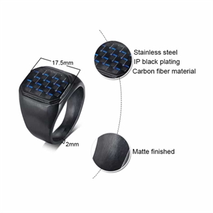 Svart herre-ring med blå carbon