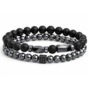 Noir Hematit Armbåndsett – Svart & Gunmetal