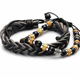 Armbåndsett – Lærarmbånd & Perlearmbånd i maskulint design