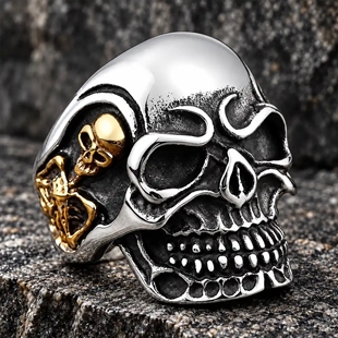Doppio Teschio – Skull bikarring i rustfritt stål