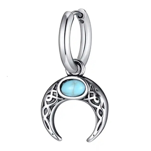 Herreøredobb i rustfritt stål med crescent-måne og turkis stein