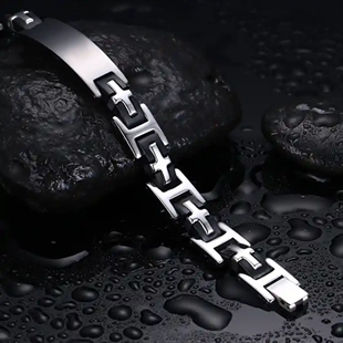 Silicon herrearmbånd i rustfritt stål og svart silikon – 20,5 cm