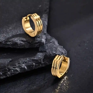 Golden Ridge Hoop – Eksklusiv Herreørering i Forgylt Stål