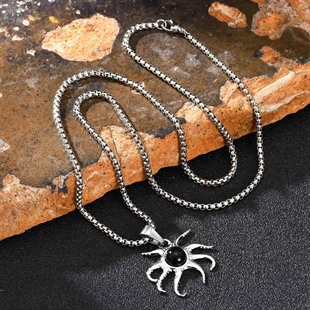 Herrekjede i rustfritt stål med blekksprut anheng