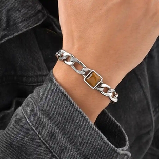 Herrearmbånd i rustfritt stål med firkantet Tiger Eye-stein og justerbar