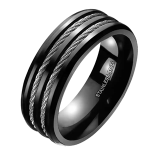 Svart ringtråd for menn i rustfritt stål