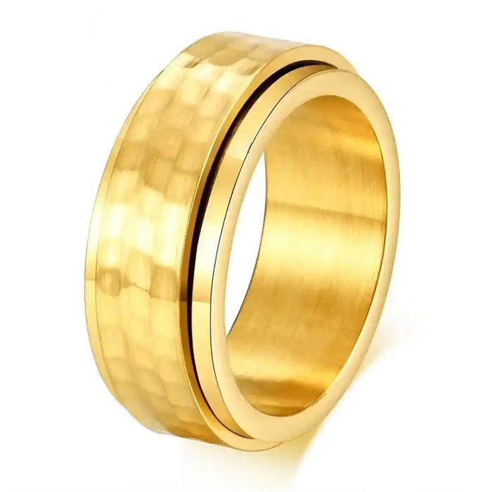 Forgylt spinning ring til menn i rustfritt stål med hamret overflate – 8 mm
