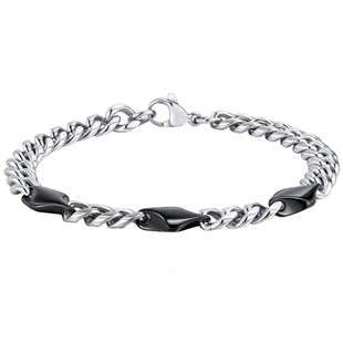 Herrearmbånd i rustfritt stål med sorte detaljer