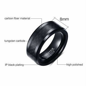 Tungsten karbonfiber svart herre ring