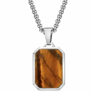 Herrehalskjede Tiger Steel i rustfritt stål med tigerøye stein og 60 cm kjede